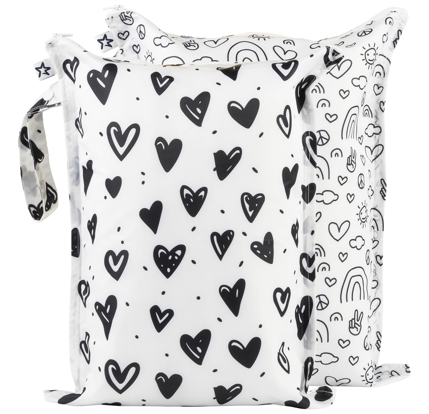 Tiny Twinkle Waterproof Wet Dry Bag 2 Pack - Reusable Leakproof Swim Bag for Swimsuits, Gym Clothes & Baby Essentials | Beach Travel Must-Have for Pool, Sports & Diaper Storage (Black & White)