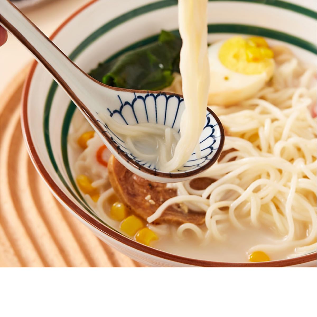 4-Piece Asian Soup Spoon Set - Long Handle Ceramic Porcelain Spoons for Ramen, Pho, Miso, Wonton Noodles & Rice | Perfect for Asian Cuisine, Home Dining & Restaurant Use