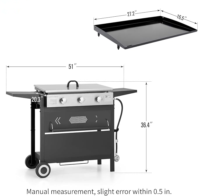Captiva Designs Outdoor Detachable Gas Griddle Grill - Portable BBQ Grill for Camping, Tailgating & Backyard Cooking - Perfect for Burgers, Steaks & Pancakes