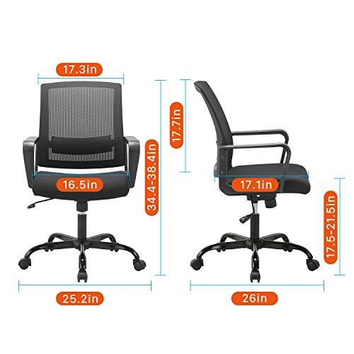 CLATINA Ergonomic Office Chair - Mid Back Mesh Computer Desk Chair with Adjustable Height & Lumbar Support, Rolling Swivel for Home Office, Black - Perfect for Long Work Hours & Gaming Sessions