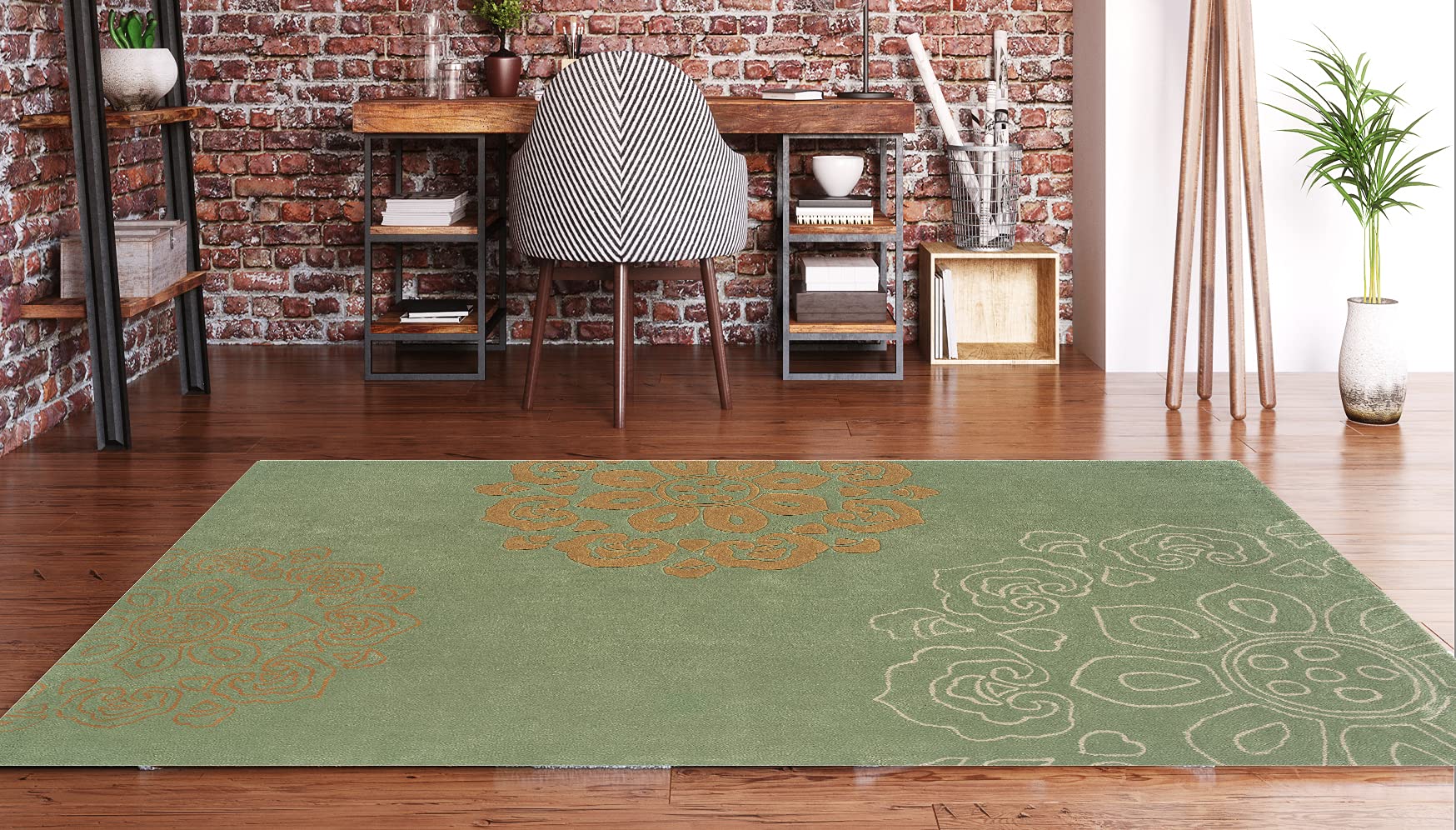 Linon Trio Natural Fiber Area Rug 8x10 Feet - Pale Green Eco-Friendly Jute Rug for Living Room, Bedroom & Dining Room