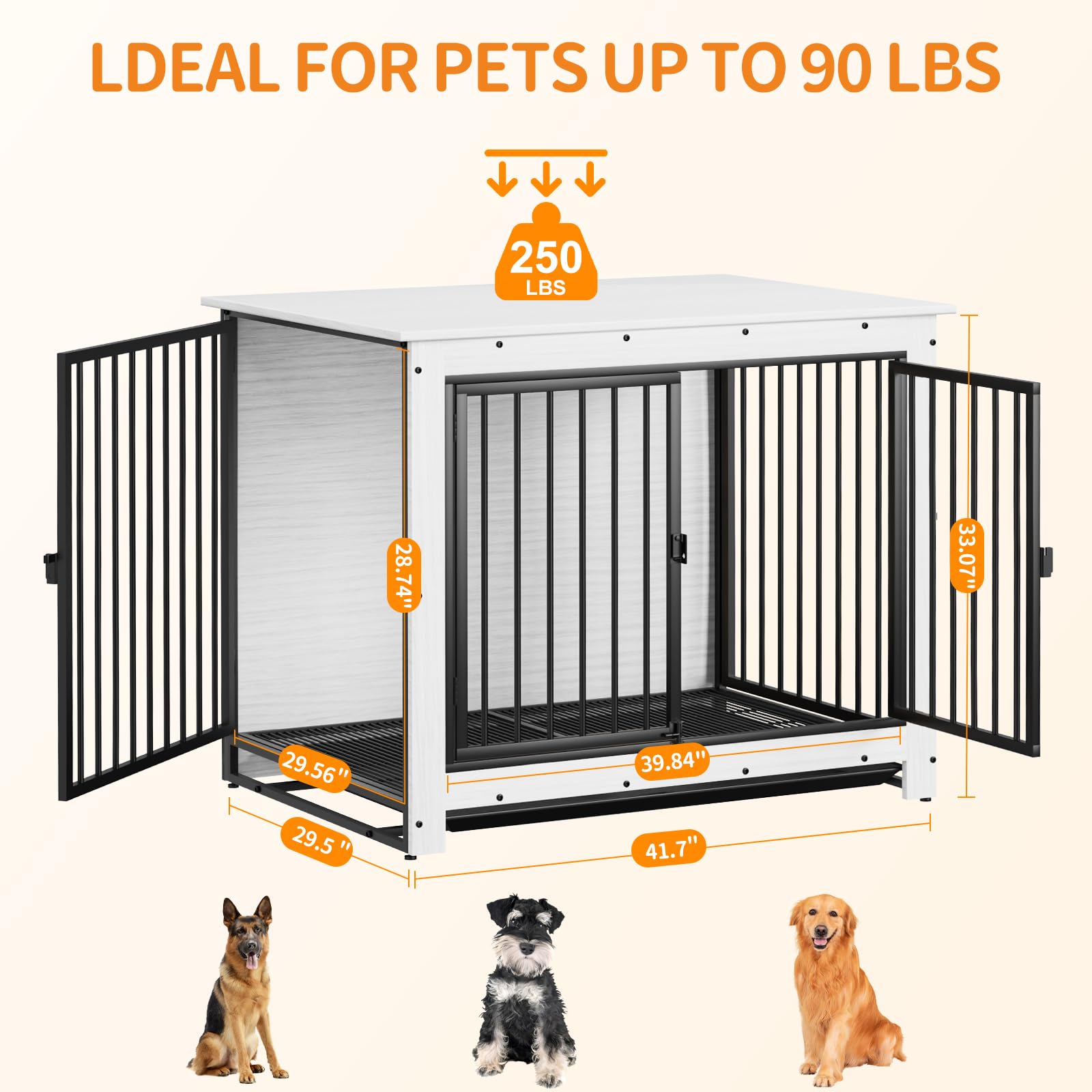Modern White Wooden Dog Crate Furniture - Large Indoor Kennel with Removable Tray & Double Doors | Multi-Functional End Table for Living Room, Bedroom & Office | Stylish Pet Cage for Medium to Large Dogs