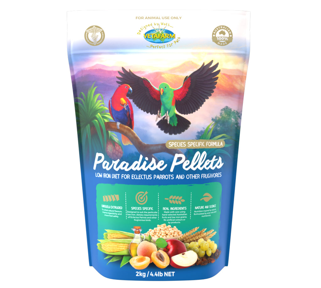 Vetafarm Paradise Pellets 2Kg - Premium Bird Food for Parrots & Cockatoos - Nutritious Pellet Diet for Healthy Feathers & Energy - Perfect for Daily Feeding & Training