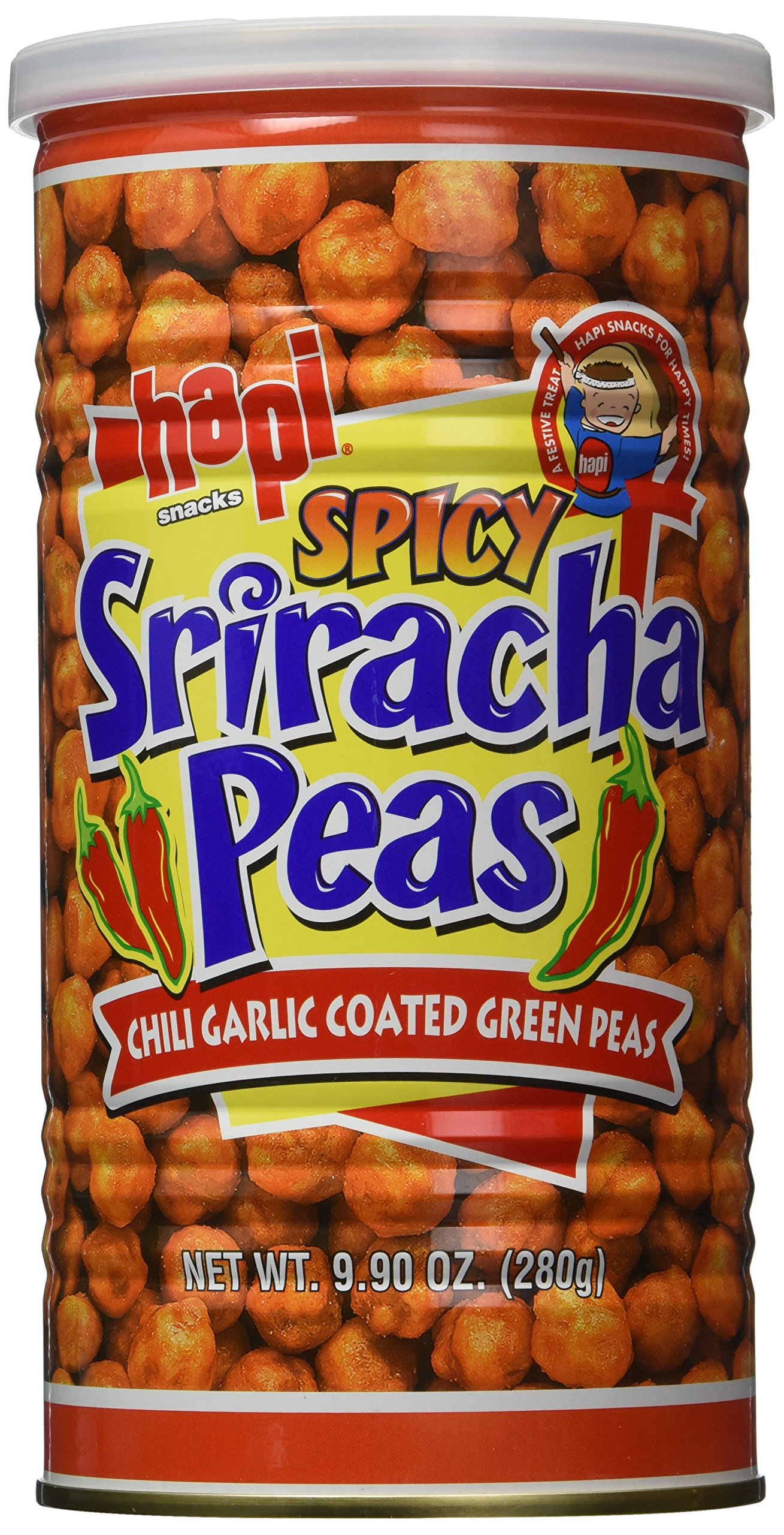Hapi Snacks - Spicy Sriracha Peas - Chili Garlic Coated Green Peas, Crunchy Vegan Protein Snack (9.9 Oz) - Perfect for Office, Hiking & Movie Nights