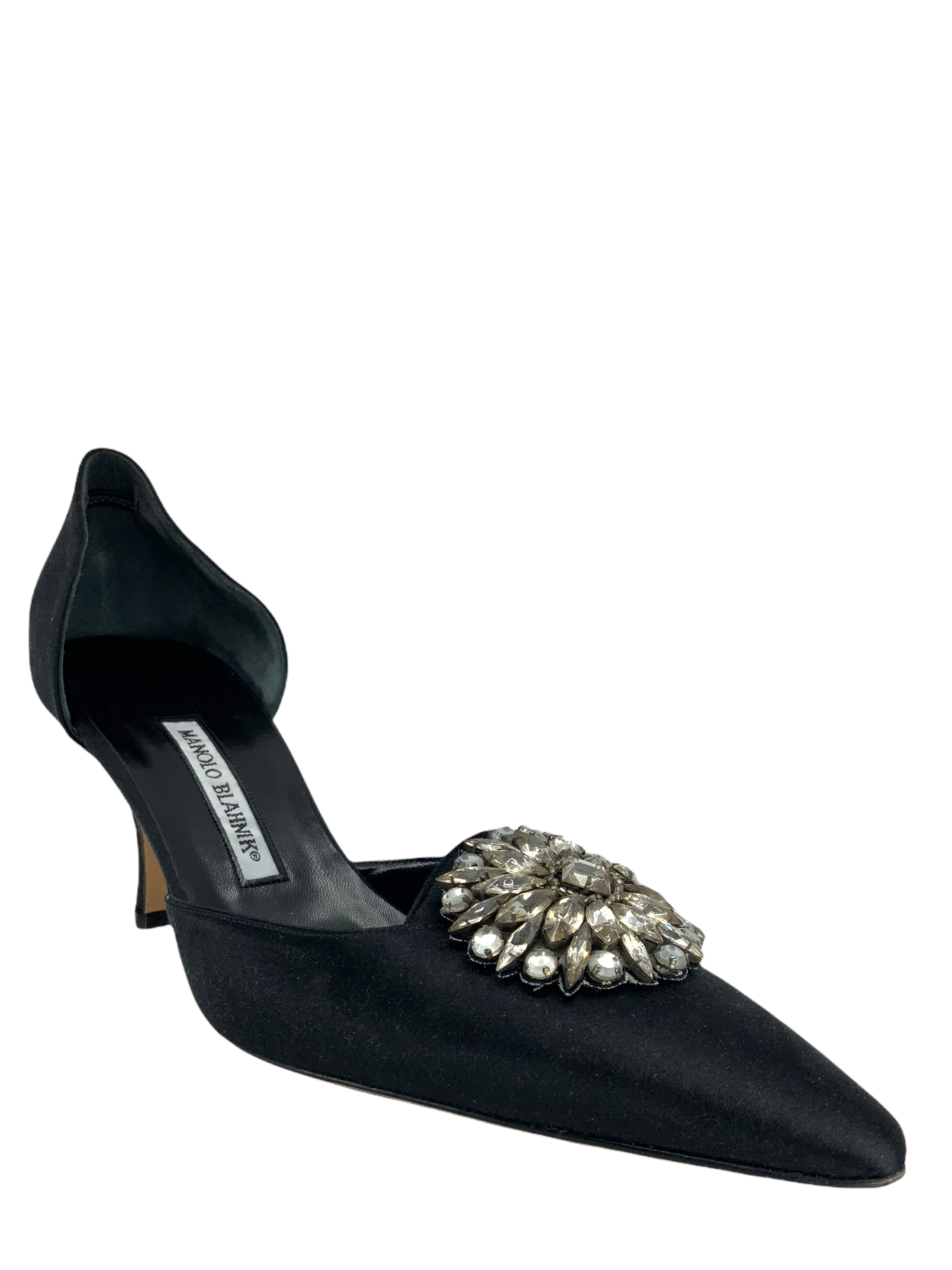 Manolo Blahnik Embellished Satin d'Orsay Pumps Women's Size 10.5 - Luxury Evening Heels for Weddings, Parties & Special Occasions