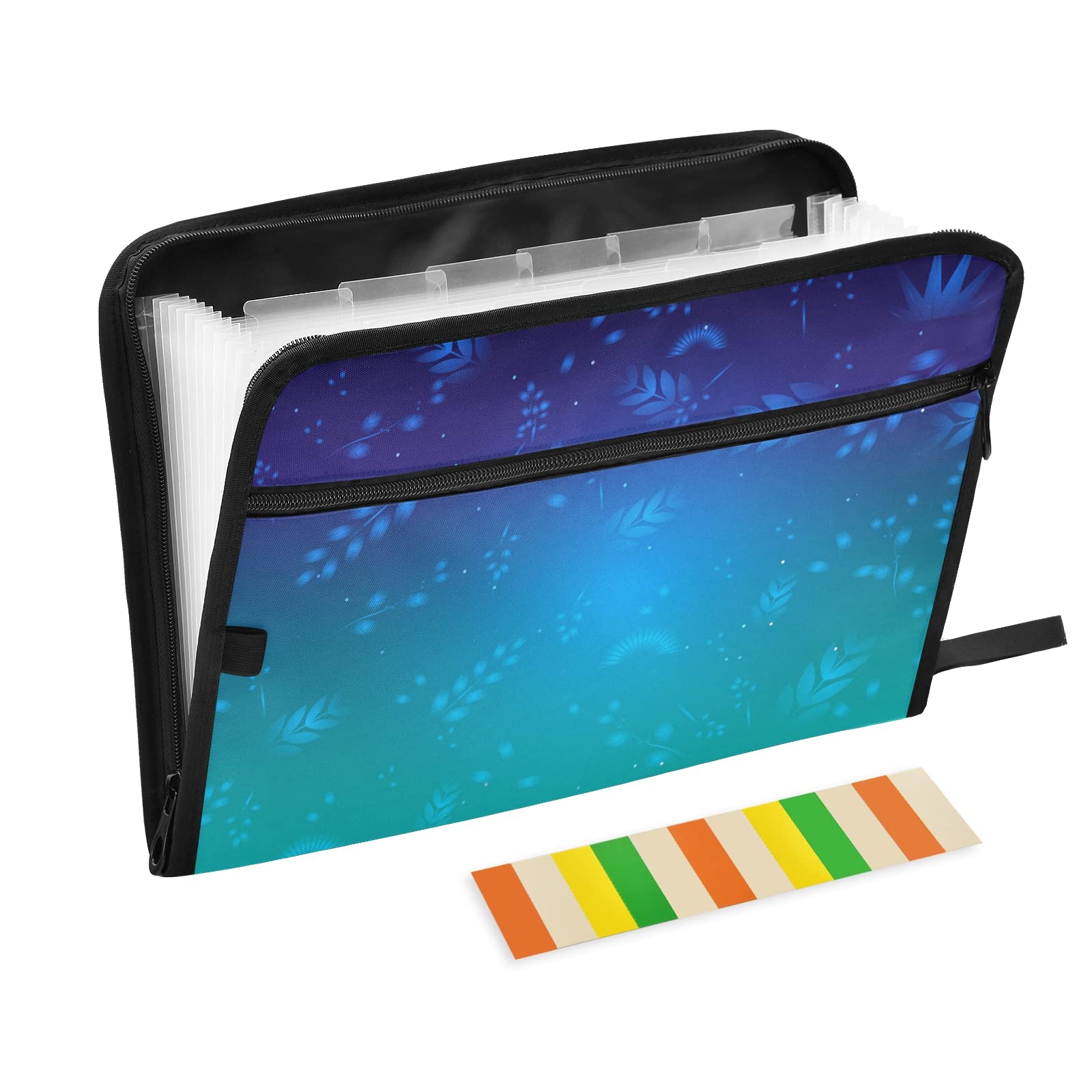KFBE Blue Expanding File Folder with Sticky Labels - 13 Pocket Accordion Organizer for Letter & A4 Paper Documents - Zipper Closure File Folder for Office, School, Home Organization (20812772)