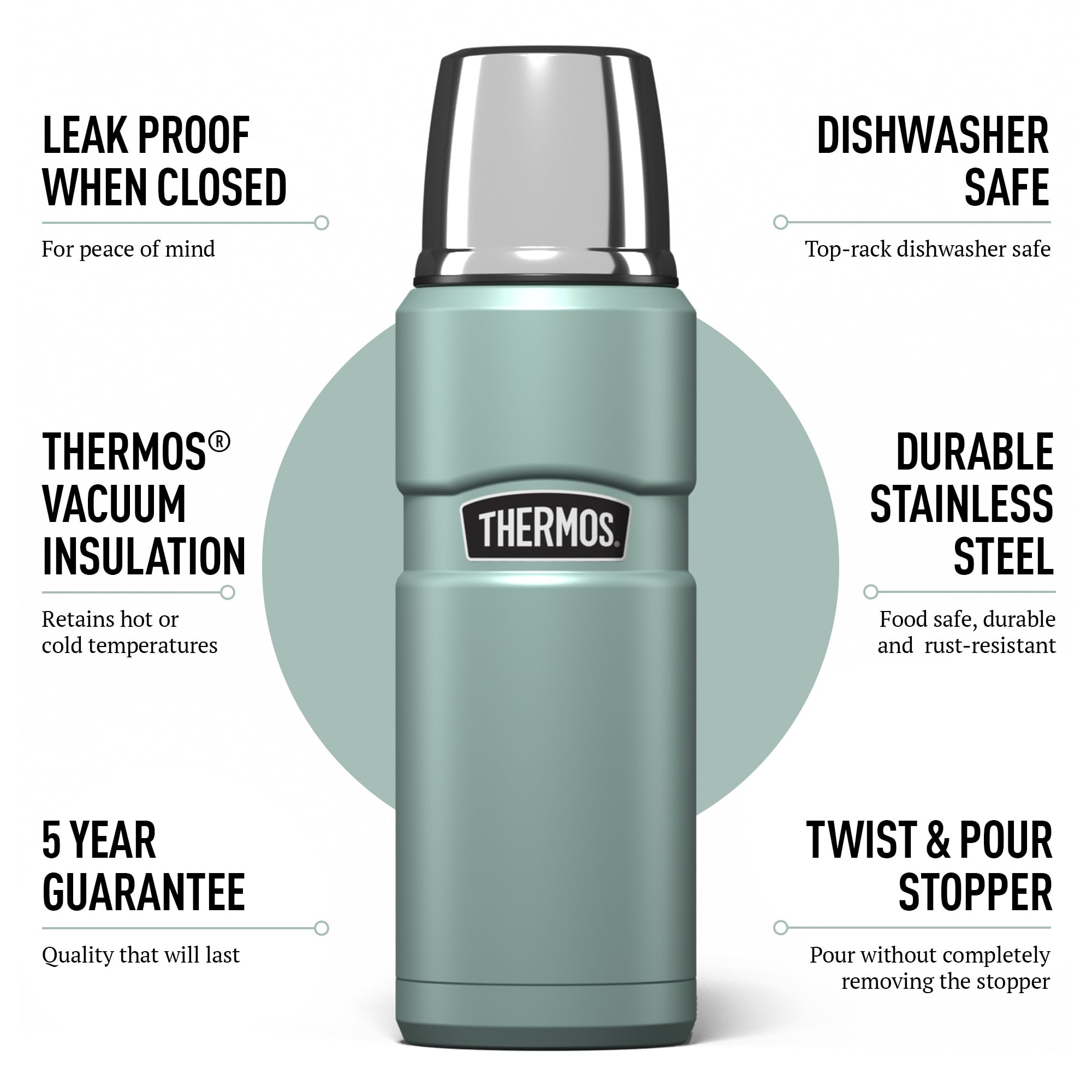 Premium Stainless Steel Thermos Flask - 470ml, Duck Egg Blue - Ideal for Travel, Camping & Office Use - Double-Wall Vacuum Insulation for Hot & Cold Beverages