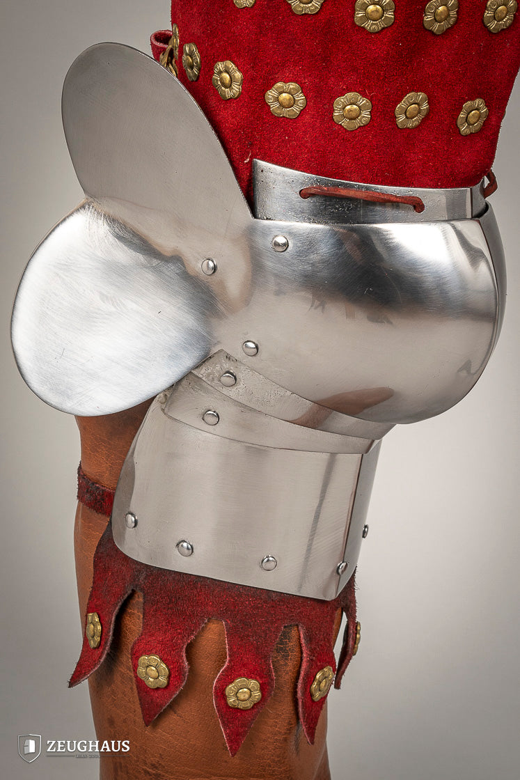 Red Suede Leather Splinted Leg Armor - Medieval Knight Costume, LARP, Cosplay & Renaissance Faire Accessory