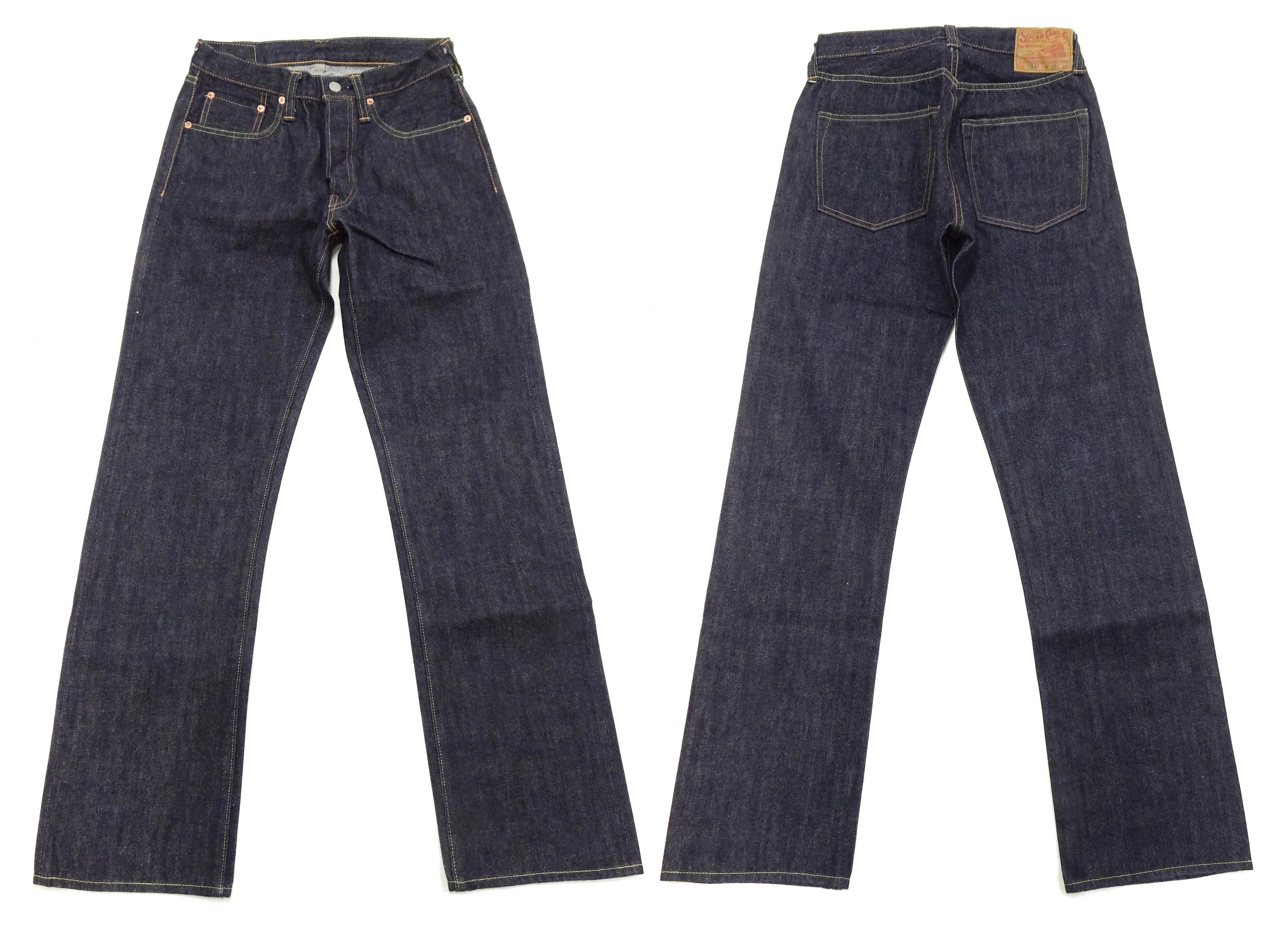 Men's Classic Straight Fit Sugar Cane Jeans SC41947 - 14.25 oz One Washed Deep Indigo Denim Pants (1947 Model) | Vintage Style Casual Wear for Everyday Outfits & Work