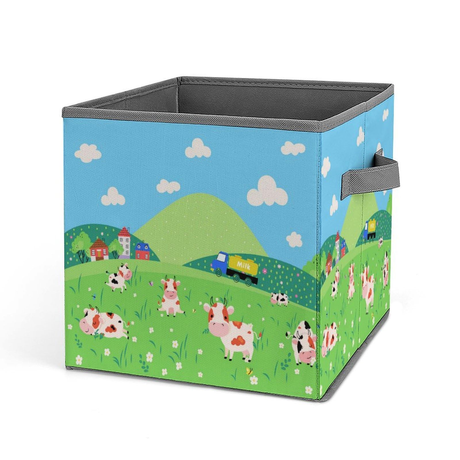 Cute Cartoon Cow Foldable Storage Bins 6-Pack - Collapsible Fabric Cube Baskets with Handles (10.6 Inch) for Nursery, Closet, Shelves & Book Organization | Perfect for Kids' Room, Playroom & Home Storage
