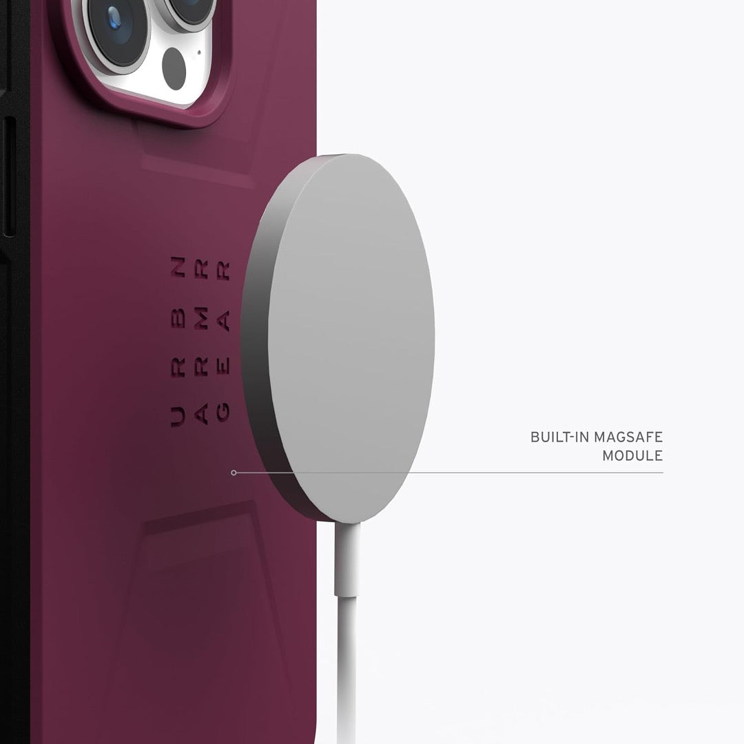 UAG Civilian Series MagSafe Compatible Case for iPhone 15 Pro - Bordeaux Red | Military-Grade Drop Protection | Perfect for Outdoor Adventures & Daily Use