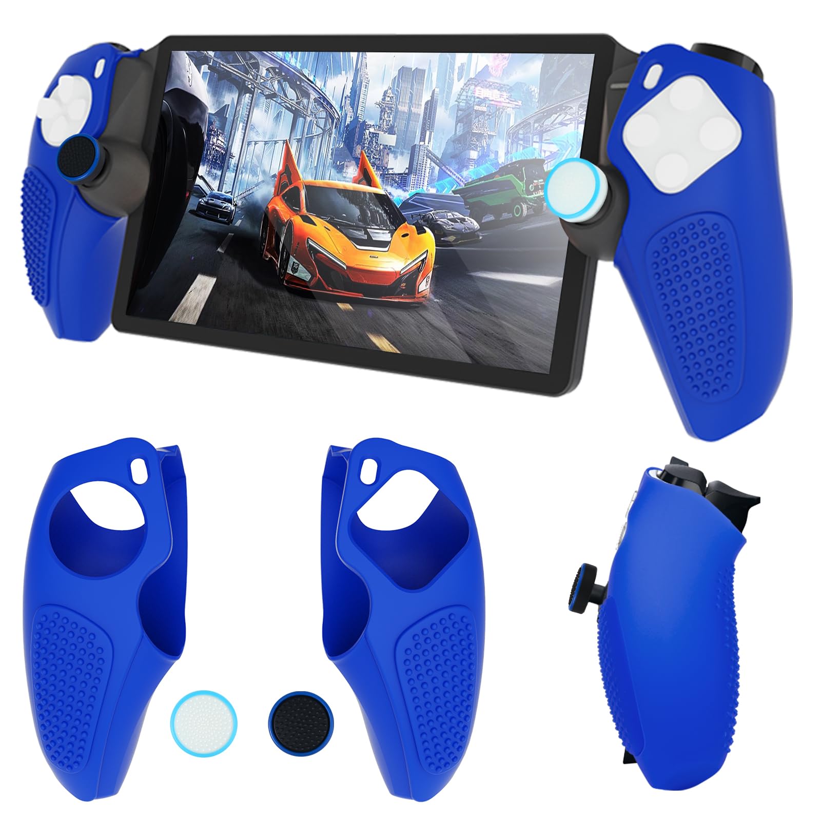 DLseego Silicone Protective Case Cover for Playstation Portal Remote Player PS5 Console - Soft Hand Grip Handle Shell Protector with 4PCS Thumb Grips Caps Accessories Kit (Blue) | Perfect for Gaming, Travel & Home Entertainment Protection