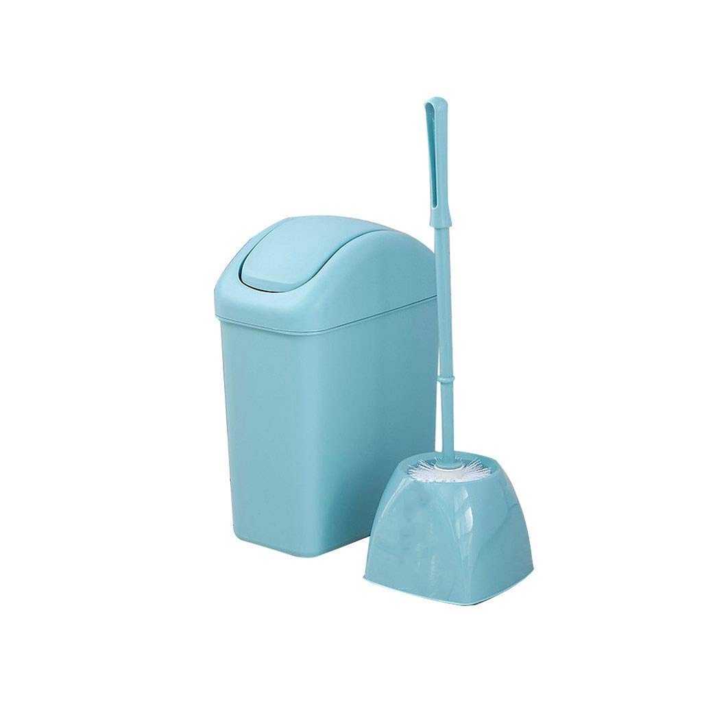 Long Handle Toilet Brush and Trash Can with Lid Set - Bathroom Cleaning Tools for Home, RV & Camping - Durable Toilet Brush Holder with Storage (Blue) - Ideal for Small Spaces & Easy Bathroom Organization
