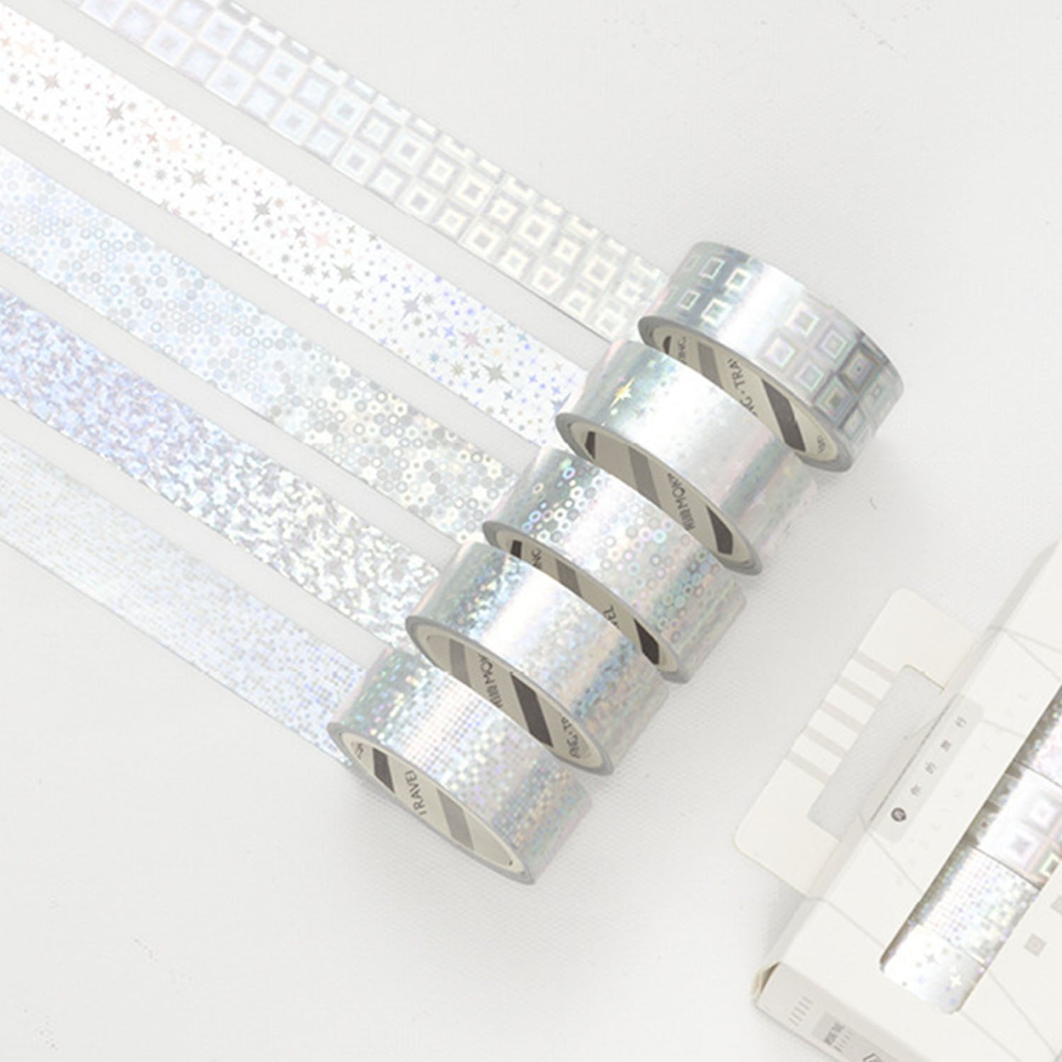 Metallic Silver Washi Tape Set - 5 Rolls of Decorative Foil Paper Tape for Scrapbooking, Journaling, and DIY Crafts