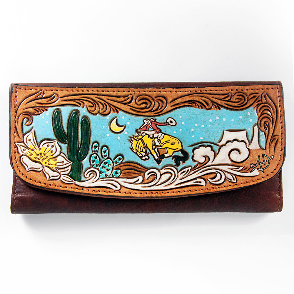 Genuine Western Leather Women's Wallet by American Darling - Stylish Cowhide Billfold for Everyday Use, Travel & Gift Giving