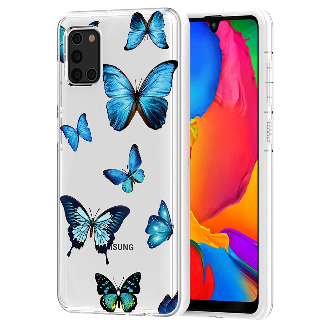 **Samsung Galaxy A31 Case for Women - Cute Clear Slim Shockproof TPU Rubber Phone Cover with Blue Butterfly Design | Protective Case for Samsung A31 | Perfect for Everyday Use, Work & Travel**
