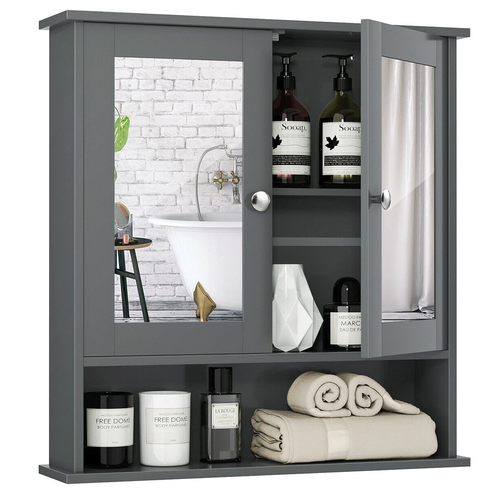 Wall-Mounted Mirror Cabinet with Storage - Bathroom Medicine Cabinet Organizer, Grey - Perfect for Small Bathrooms & Vanity Organization