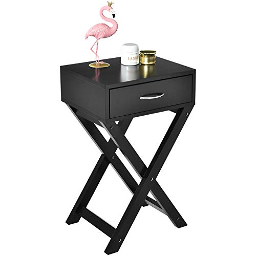 Modern X-Design Nightstand with Storage Drawer - Versatile Accent End Table for Bedroom & Living Room - Space-Saving Shelf Organizer for Small Spaces (Black) - Perfect for Apartment, Dorm, or Guest Room Decor