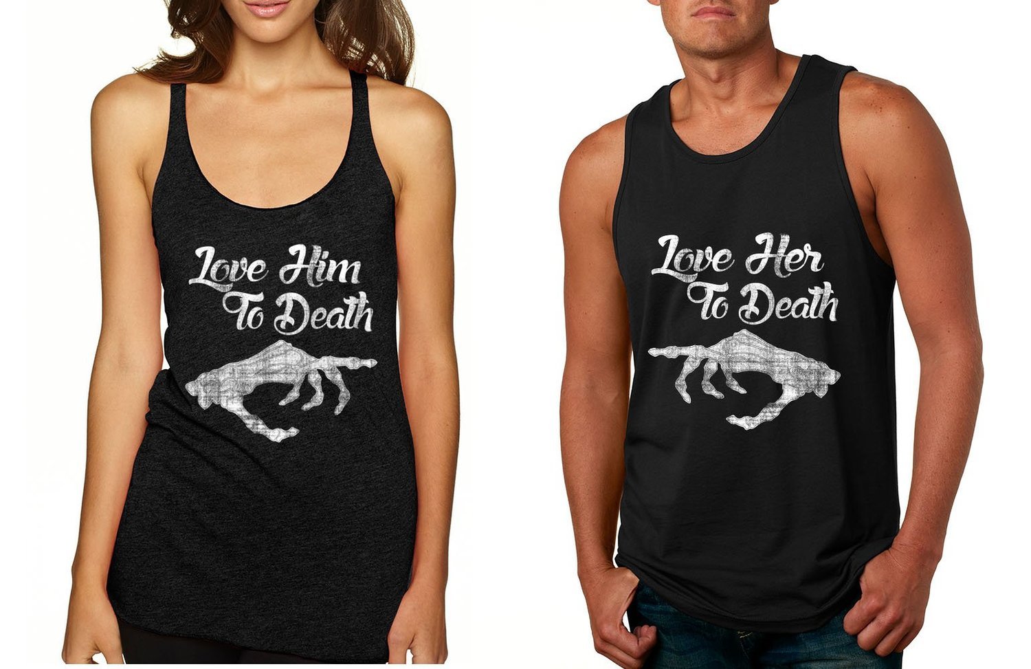 Couple Tank Tops - Love Him & Her Valentine's T-Shirts for Romantic Dates