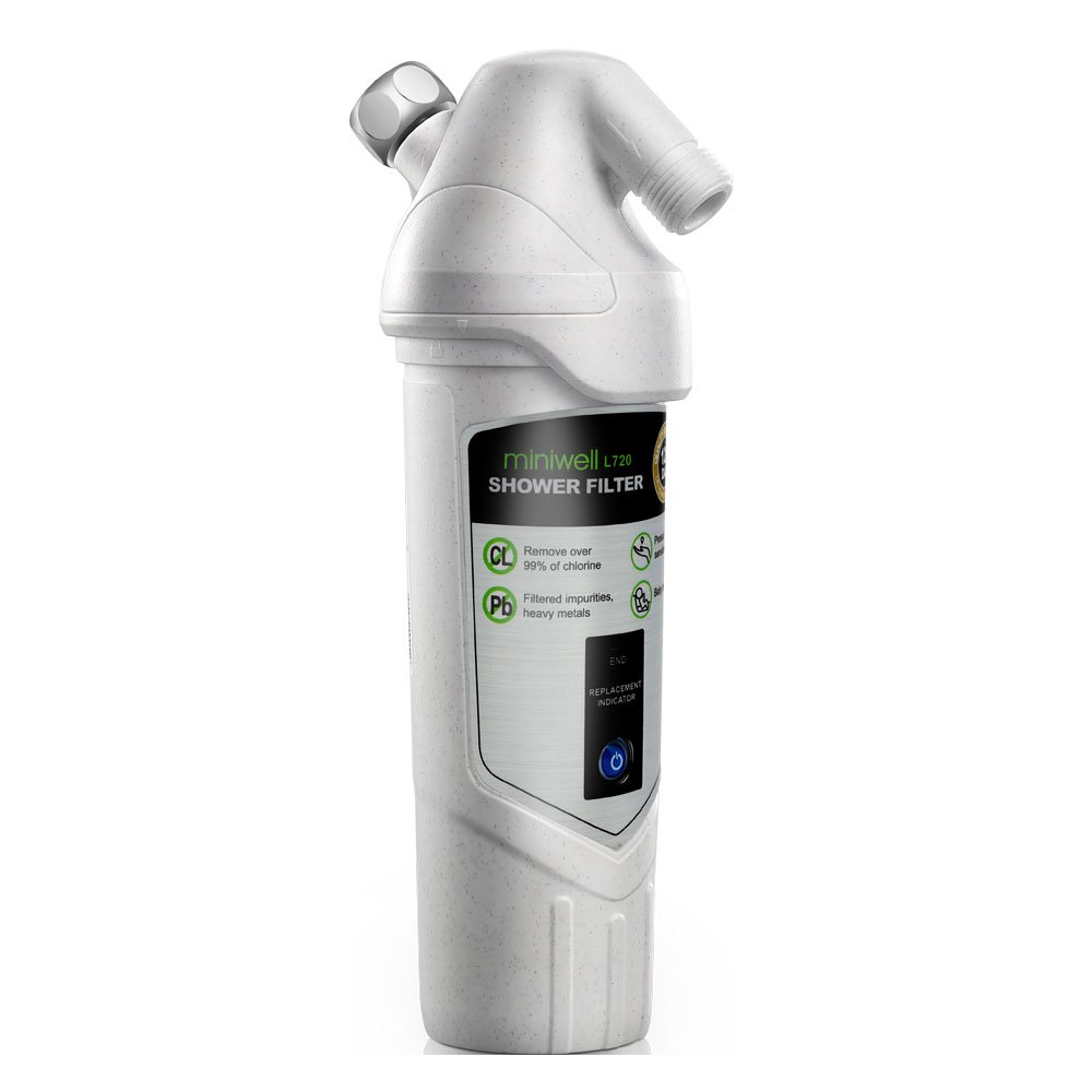 Miniwell L720-S Shower Filter with Special Customized Cartridge - Removes Chlorine & Impurities for Healthier Skin & Hair - Ideal for Home, Gym & Travel Use