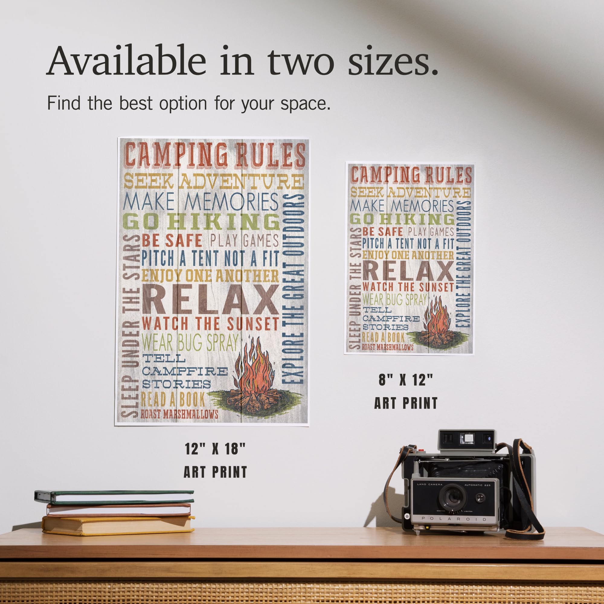 Lantern Press 12x18 Inch Camping Rules Wall Art Print - Rustic Typography Home Decor for Cabin, RV & Outdoor Enthusiasts