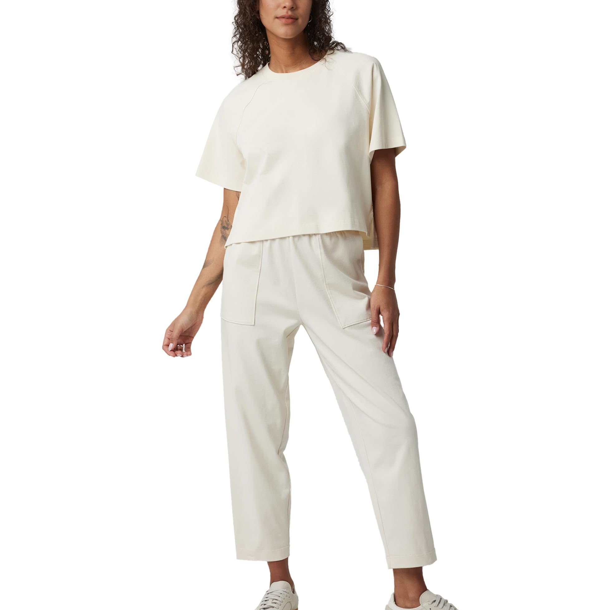 Women's Casual 2-Piece Outfit Set - Crewneck Short Sleeve Top with Pocketed Pencil Pants | Lounge, Workout & Travel Outfits for Women | Comfortable Everyday Wear