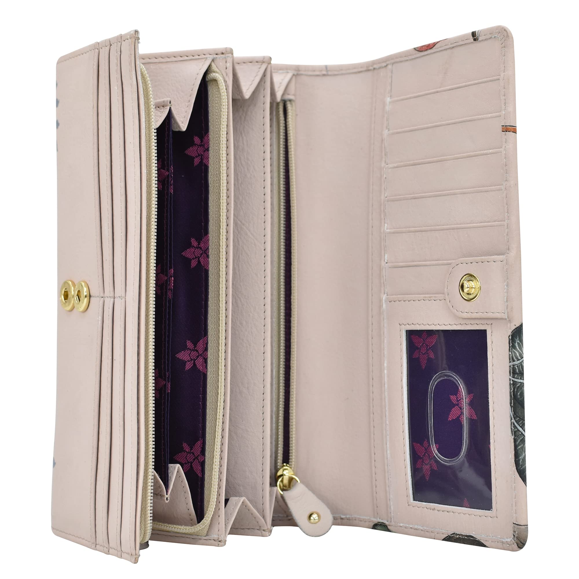 Anuschka Hand-Painted Genuine Leather RFID Blocking Wallet for Women - Stylish Accordion Flap Design - Perfect for Travel, Shopping & Everyday Use