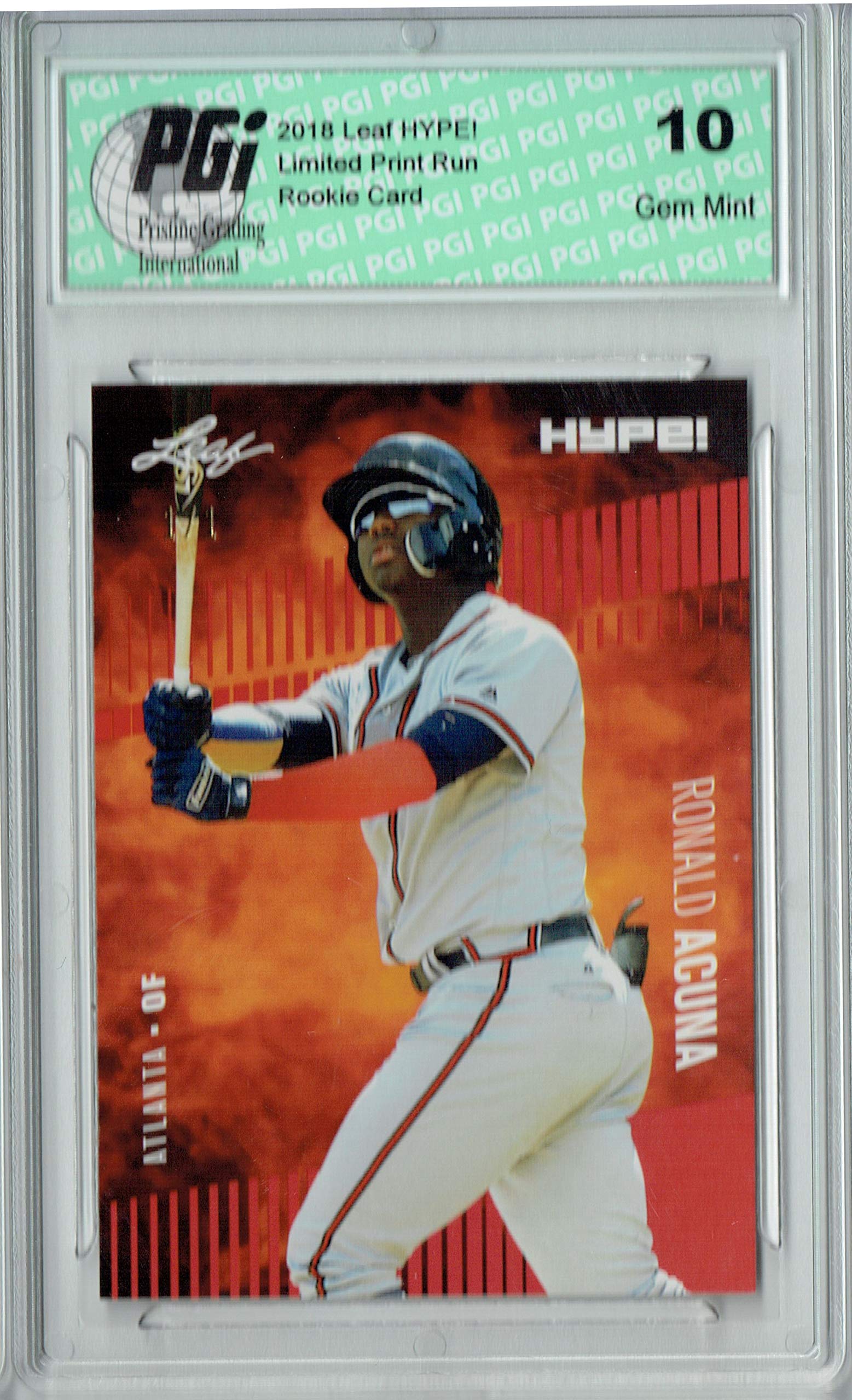 Ronald Acuna Jr 2018 Leaf HYPE! #1A Red Blank Back 1/1 Rookie Card PGI 10 Gem Mint - Rare Baseball Collectible for Display & Investment