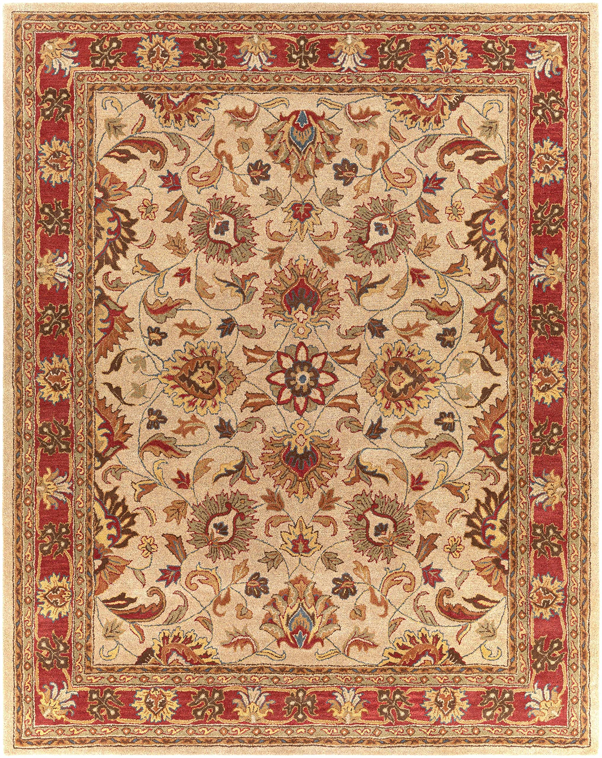 Hauteloom Dresher Wool Area Rug - Traditional Brown & Red 9' x 12' - Soft & Durable for Living Room, Bedroom, Office - Perfect for Home Decor & Cozy Spaces