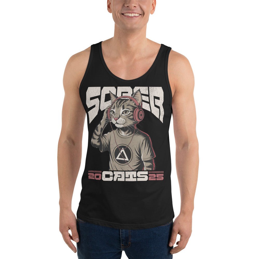 Sober Cats 25 - Men's Graphic Tank Top for Summer, Gym & Casual Wear - Breathable Cotton Sleeveless Shirt for Workouts, Beach & Everyday Outfits