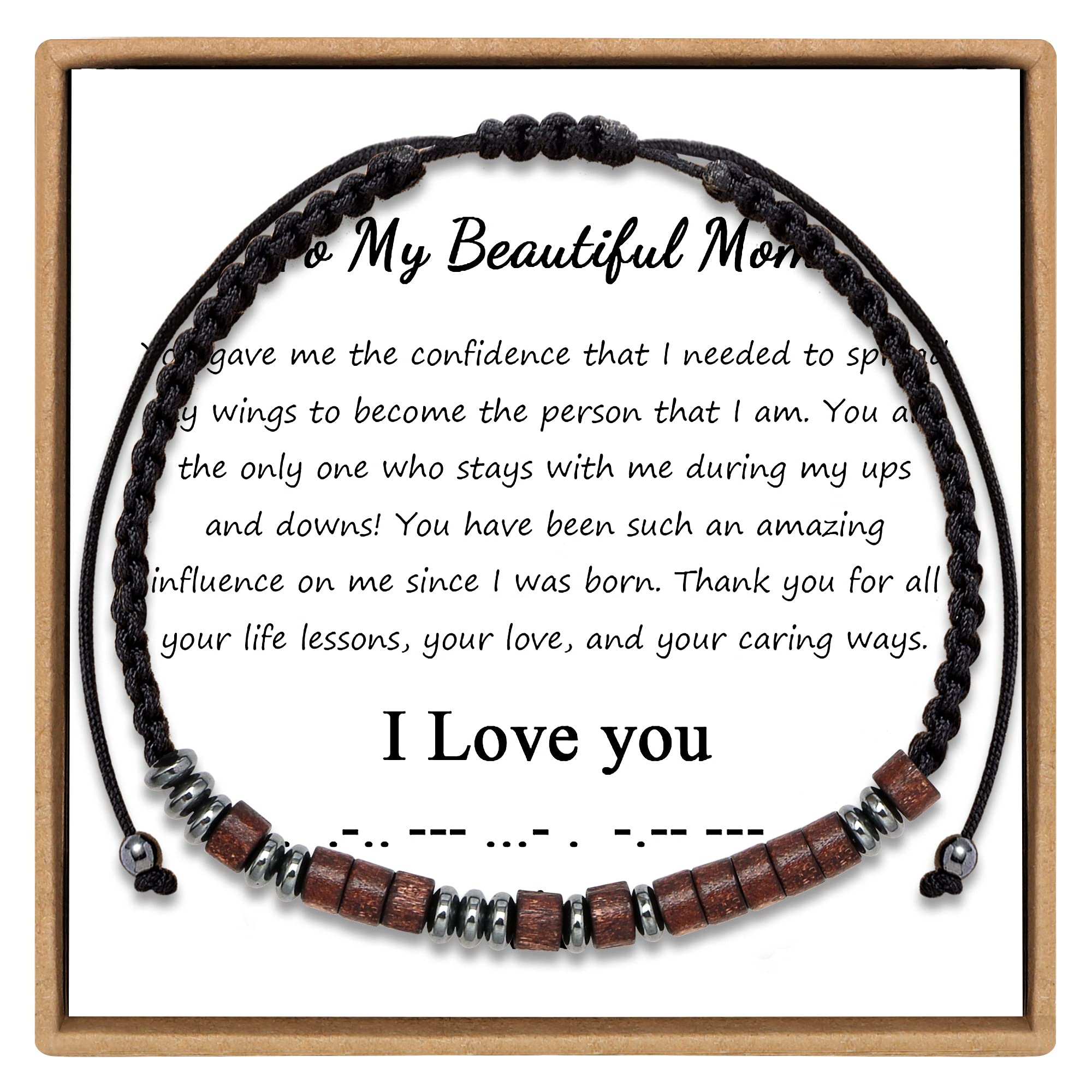 JoycuFF Morse Code Bracelet for Women & Men - Wooden Wrap Strand Bracelet - Anniversary, Birthday Gift for Best Friend, Mom, Daughter, Granddaughter, Son, Boyfriend, Girlfriend, Husband - Perfect for Everyday Wear, Special Occasions & Thoughtful Gifting