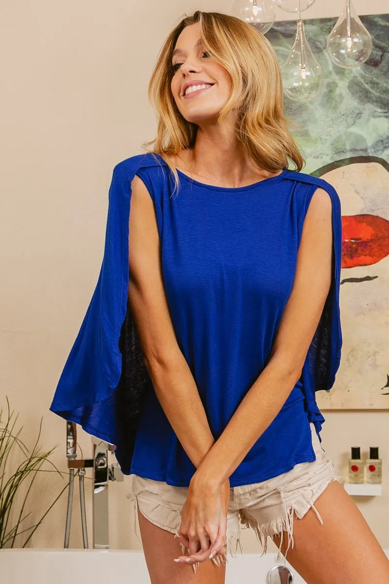 BiBi Women's Fold Over Back Detailed T-Shirt - Casual & Chic Top for Everyday Wear