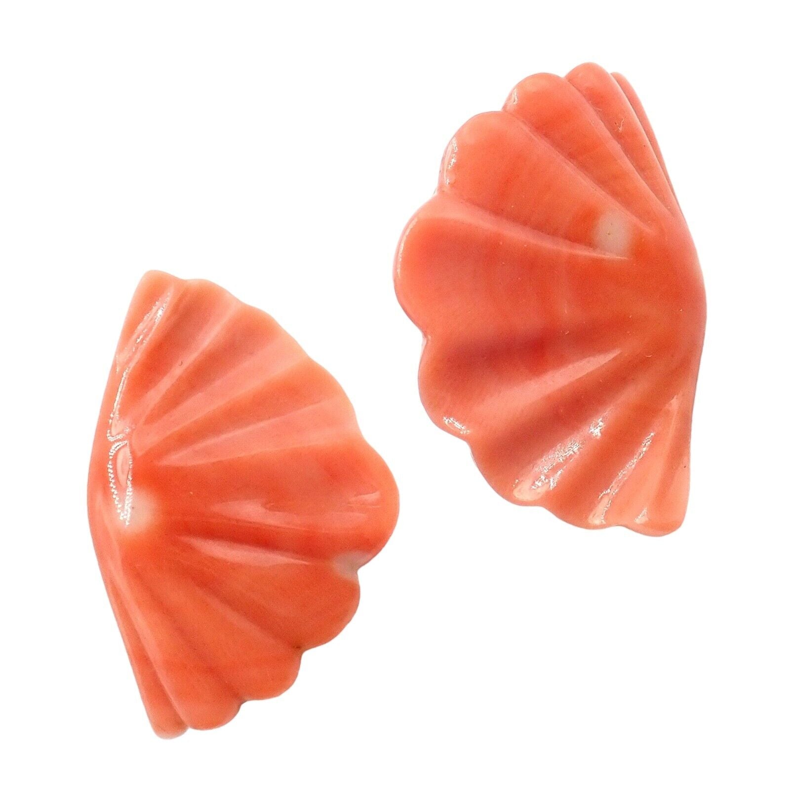 Authentic Vintage Tiffany & Co Cummings 18k Yellow Gold Coral Fan Earrings 1982 - Luxury Collectible Jewelry for Special Occasions & Gift Giving