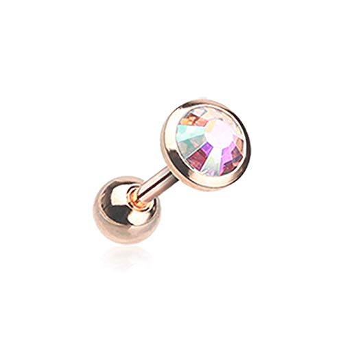 Rose Gold Gemstone Cartilage Tragus Earrings for Women - Sparkling Stud Hoop Earrings for Helix, Conch, Lobe Piercing - Perfect for Parties, Weddings & Everyday Wear