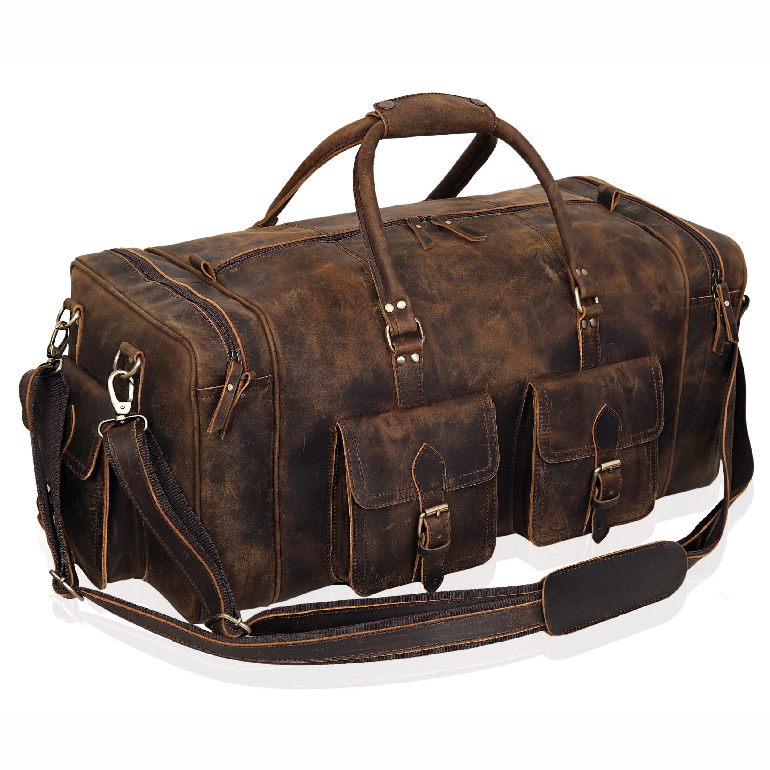 Premium Large Duffle Bags for Men - Genuine Leather Travel Holdall with Spacious Storage - Perfect for Gym, Sports, Weekend Getaways & Business Trips - Durable Carry-On Overnight Bag for Workouts, Travel & Adventure