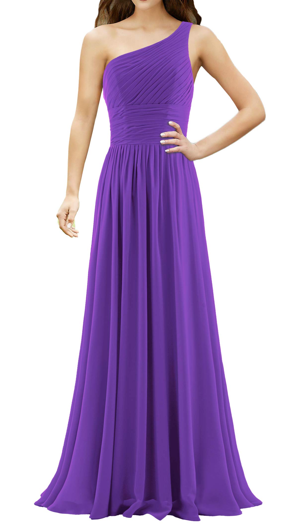 Elegant One Shoulder Pleated Chiffon Bridesmaid Dress - Long Formal Evening Gown for Weddings, Prom & Special Occasions