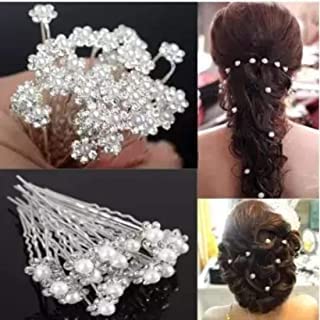 Elegant Golden Crystal Flower Pearl Hair Pins & Clips for Women - Pack of 20 Pieces - Perfect for Weddings, Parties, and Special Occasions