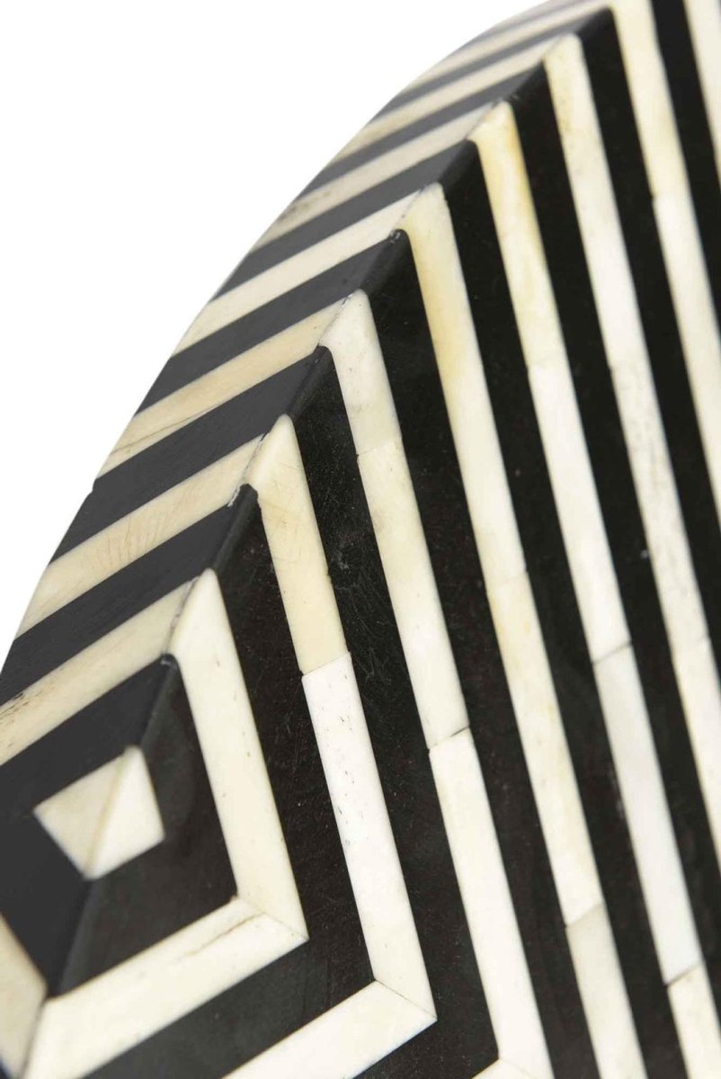 Handmade Bone Inlay Round Coffee Table - Custom Black & White Center Table for Living Room | Modern Boho Home Decor | Perfect for Lounge, Salon & Office Spaces