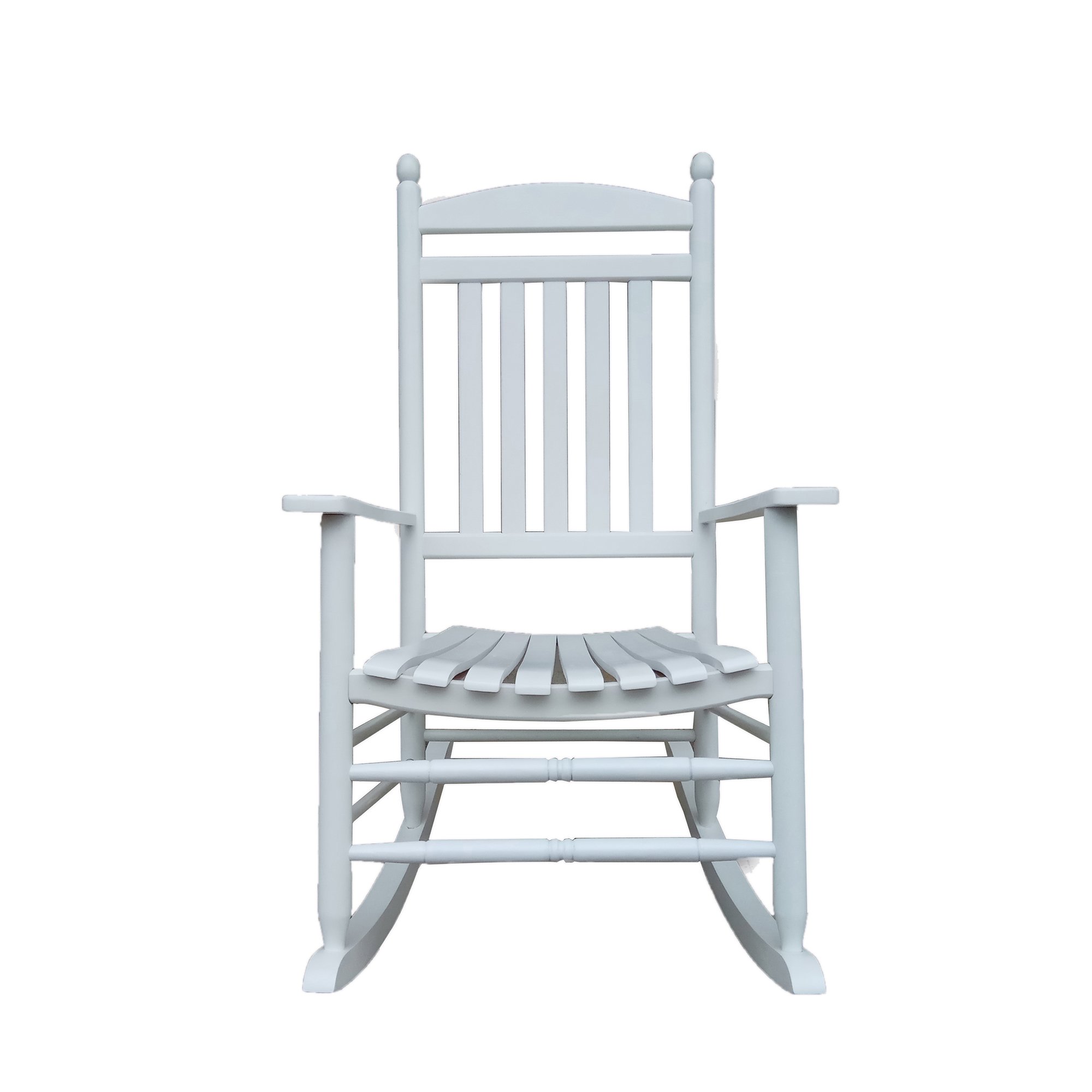 White Wood Porch Rocker - Outdoor Rocking Chair with Easy Assembly | Comfortable Patio, Garden & Living Room Rocker for Relaxing | A040WT Model