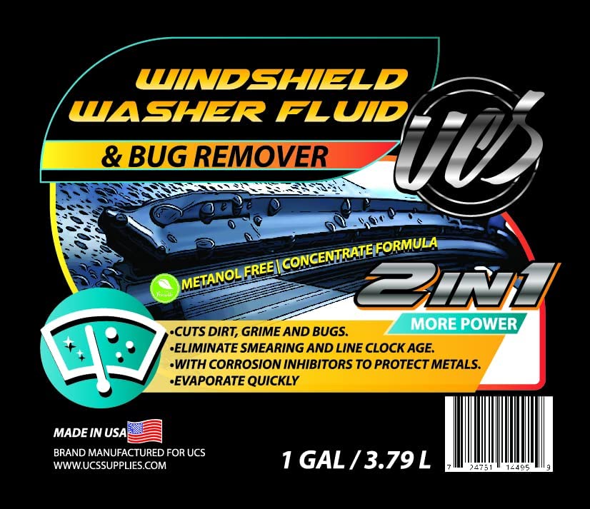 UCS 10015 2-in-1 Windshield Washer Fluid & Bug Remover - 1 Gallon with Durable Plastic Funnel - Perfect for Car Cleaning & Road Trips