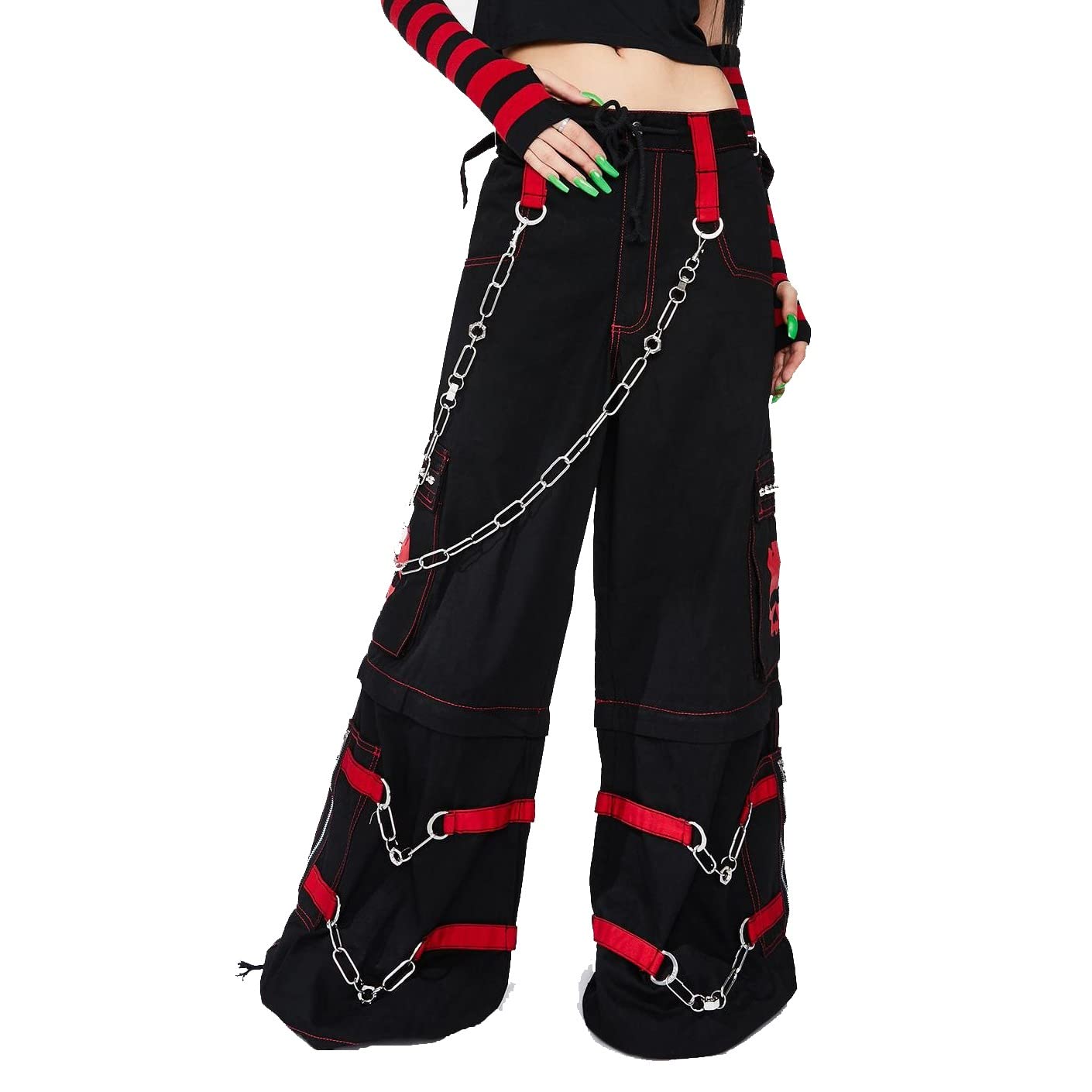 Gothic Bondage Black and Red Big Skull Women's Punk Rock Emo Pants - Alternative Fashion Shorts for Women | Perfect for Concerts, Halloween, and Gothic Streetwear (USA)