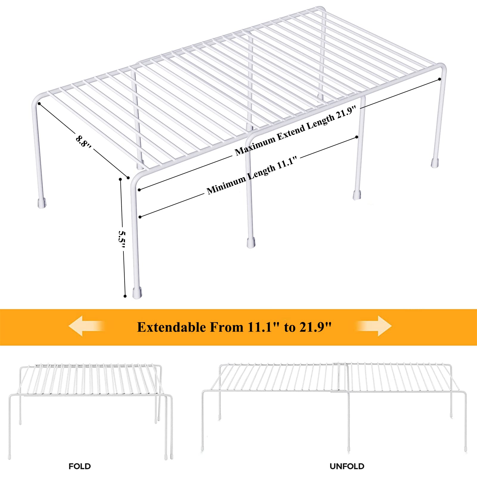 Expandable Cabinet Shelf Organizer - Adjustable Freezer & Pantry Organizer for Mugs, Plates & Spices - Space Saving Kitchen Storage Rack with Scratch-Resistant Feet - Perfect for Cabinet, Pantry & Refrigerator Organization