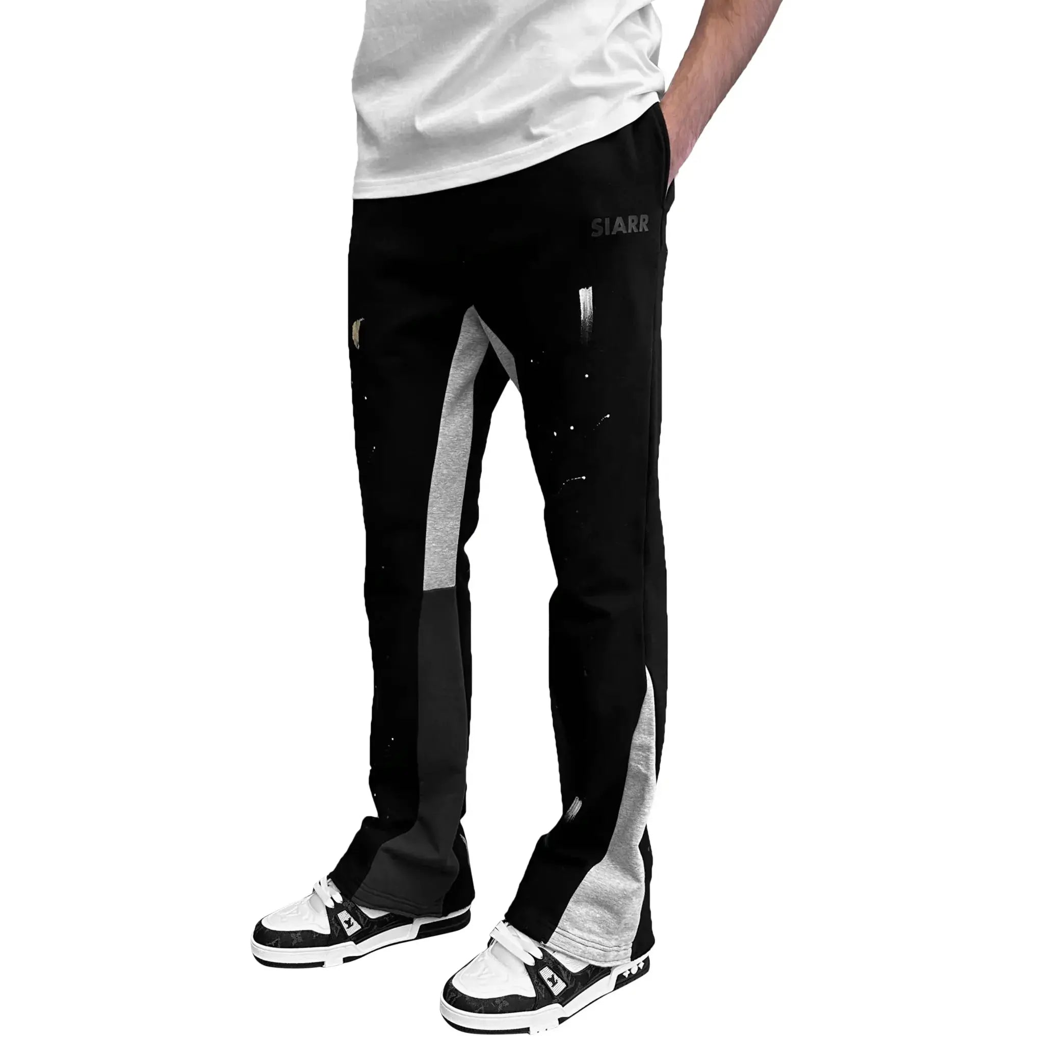SIARR Flared Joggers for Women - High Waisted Black Paint Yoga Pants with Pockets | Comfortable Lounge Pants for Running, Workout & Casual Wear