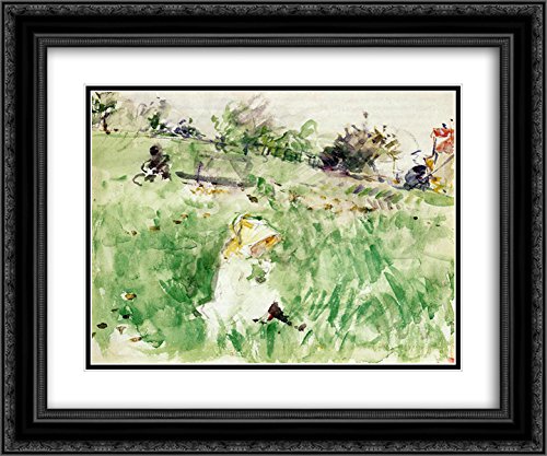 Berthe Morisot Little Girl Sitting on the Grass Art Print - 24x20 Inch Black Ornate Framed Museum Quality Double Matted Painting - Perfect for Nursery, Bedroom, or Living Room Wall Decor