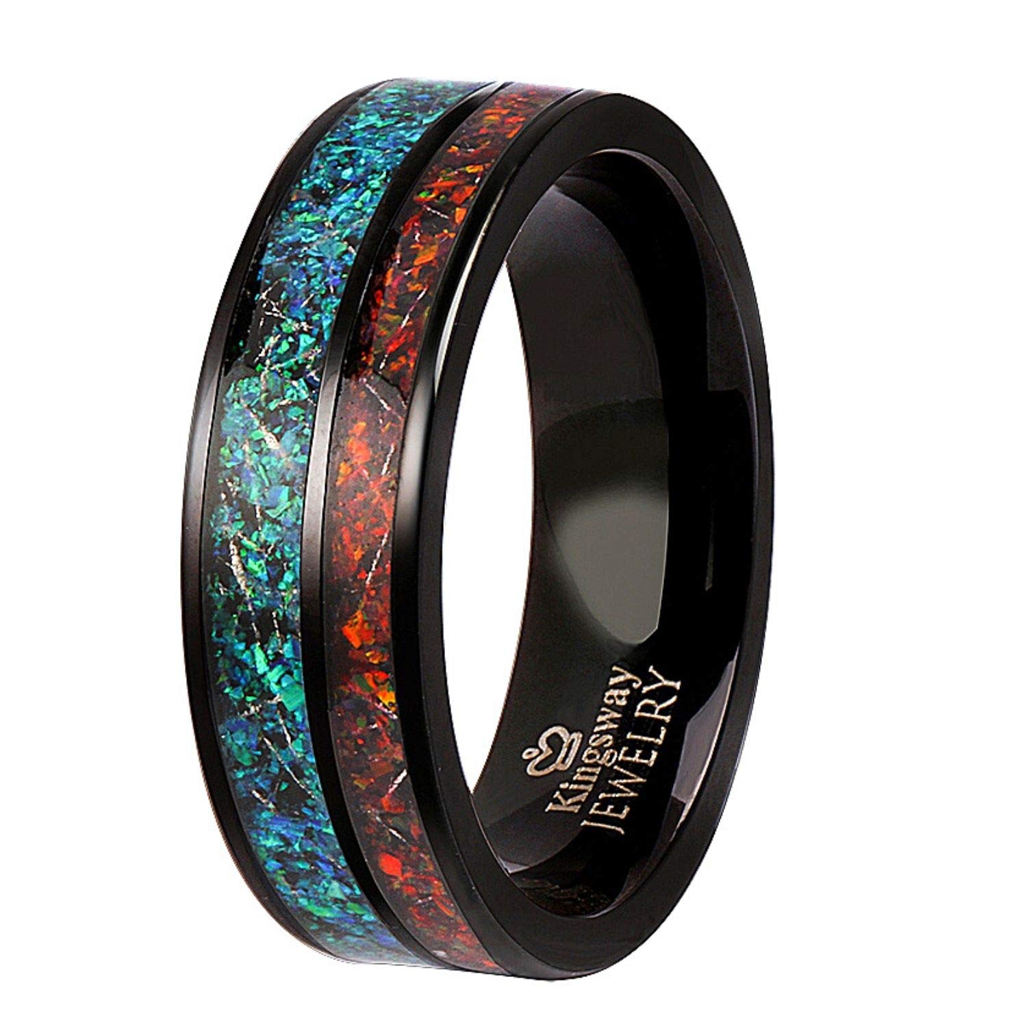 Volcanic Ocean Opal Ring for Women & Men - Handcrafted Opal Mosaic Wedding Band - Natural Blue Opal Jewelry for Engagement, Anniversary & Special Occasions