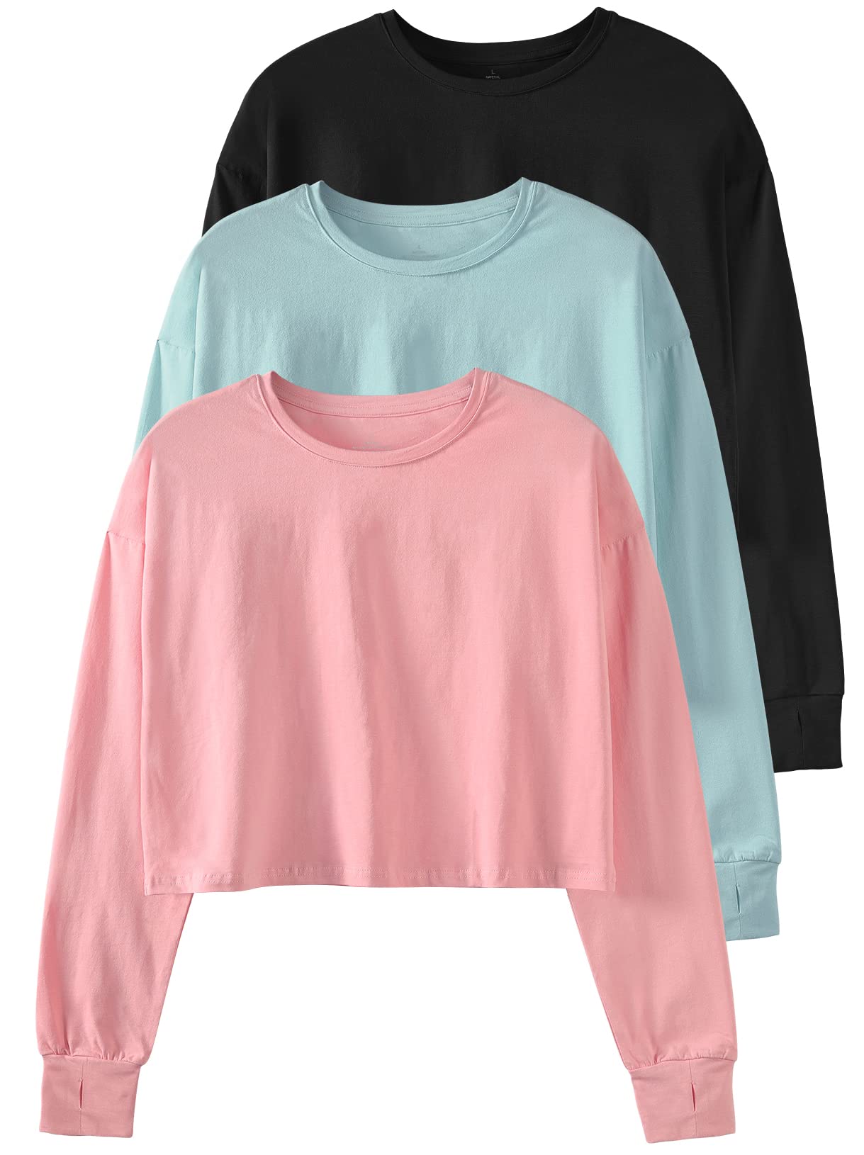 Cozy Pyro Women's Long Sleeve Crop Top - Athletic Casual Cropped Cotton Workout Sweatshirt with Thumb Holes | Perfect for Yoga, Gym & Streetwear Fashion