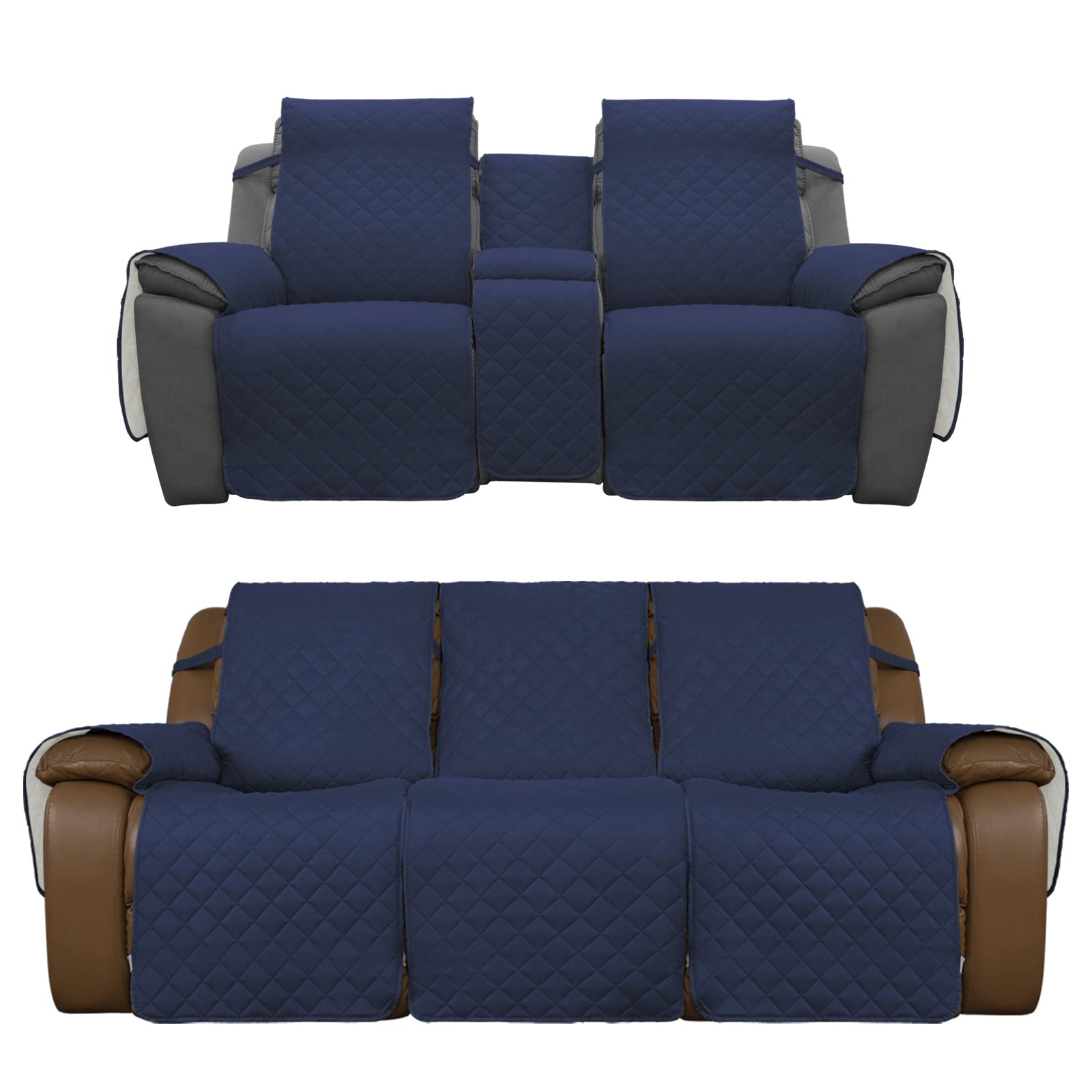 Reversible Loveseat Recliner Cover with Console - Stretchable Sofa Protector for Living Room, Home Theater & Family Room - Easy-Going Product Bundles (2-Pack)