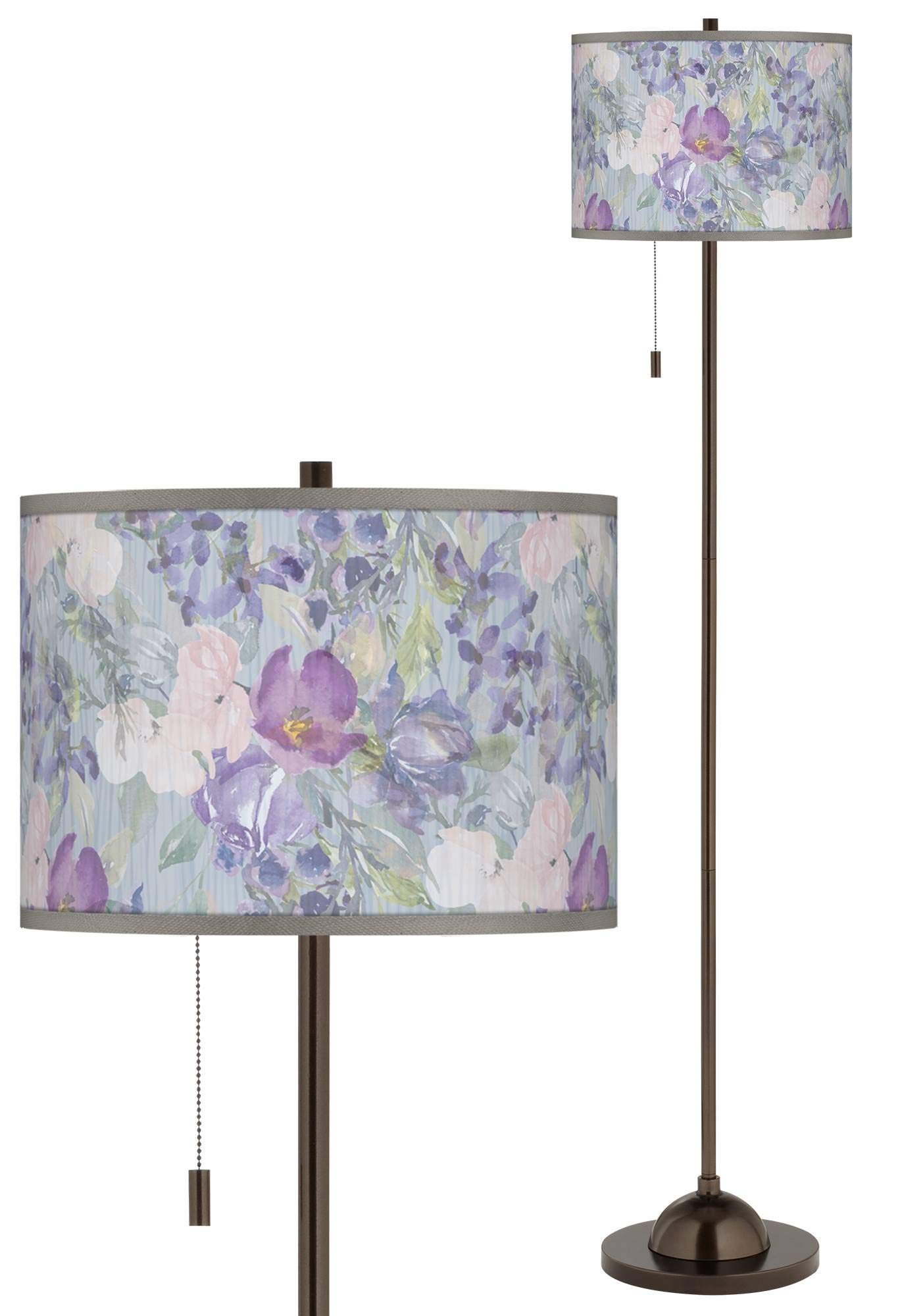Spring Flowers Bronze Club Floor Lamp with Printed Shade - Elegant Home Decor for Living Room, Bedroom & Office Lighting