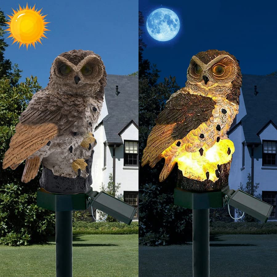 Solar Powered LED Garden Lights - Owl Shaped Outdoor Solar Lamp, Waterproof Lawn Ornament for Yard & Patio Decor - Unique Christmas & Holiday Lighting (Brown) - Perfect for Garden Pathways, Backyard, and Festive Outdoor Decorations