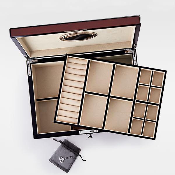 Personalized Engraved Large Matte-Finish Wooden Jewelry Box with Drawer & Lock - Free Custom Name/Message - Perfect Gift for Women, Brides, Anniversaries & Special Occasions